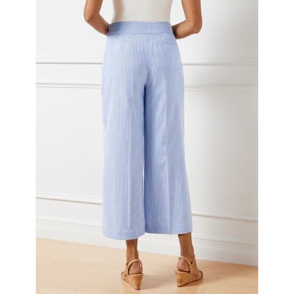 NWT: TALBOTS Blue White Linen Blend Wide Leg Crop Pants‎ 12 (K348) - Picture 2 of 11